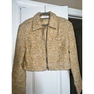 ASTR The Label Yellow Tweed Cropped Jacket With Zipper Front & Satin Lining - Si